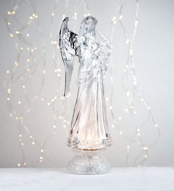 Dekoration LED Weihnachtsengel Figur drehend klar silber 26cm