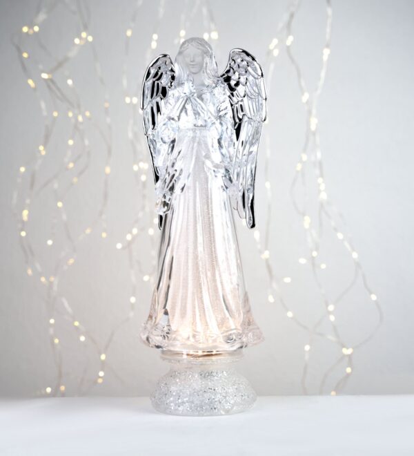 Dekoration LED Weihnachtsengel Figur drehend klar silber 26cm