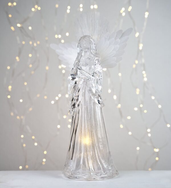 Wunderschöne Engel Skulptur mit LED Beleuchtung Weihnachtsdekoration mit Fiberglas-Flügel und LED-Licht
